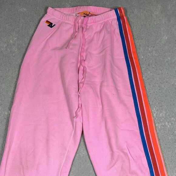 Aviator Nation 5 Stripe Sweatpants Women’s Small Neon Pink Joggers Embroidered - Picture 2 of 14